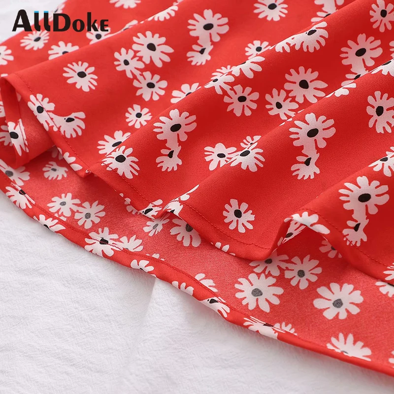 

ALLDOKE boho floral print maxi long skirt women summer high waist zipper streetwear casual vintage ladies red skirts jupe femme