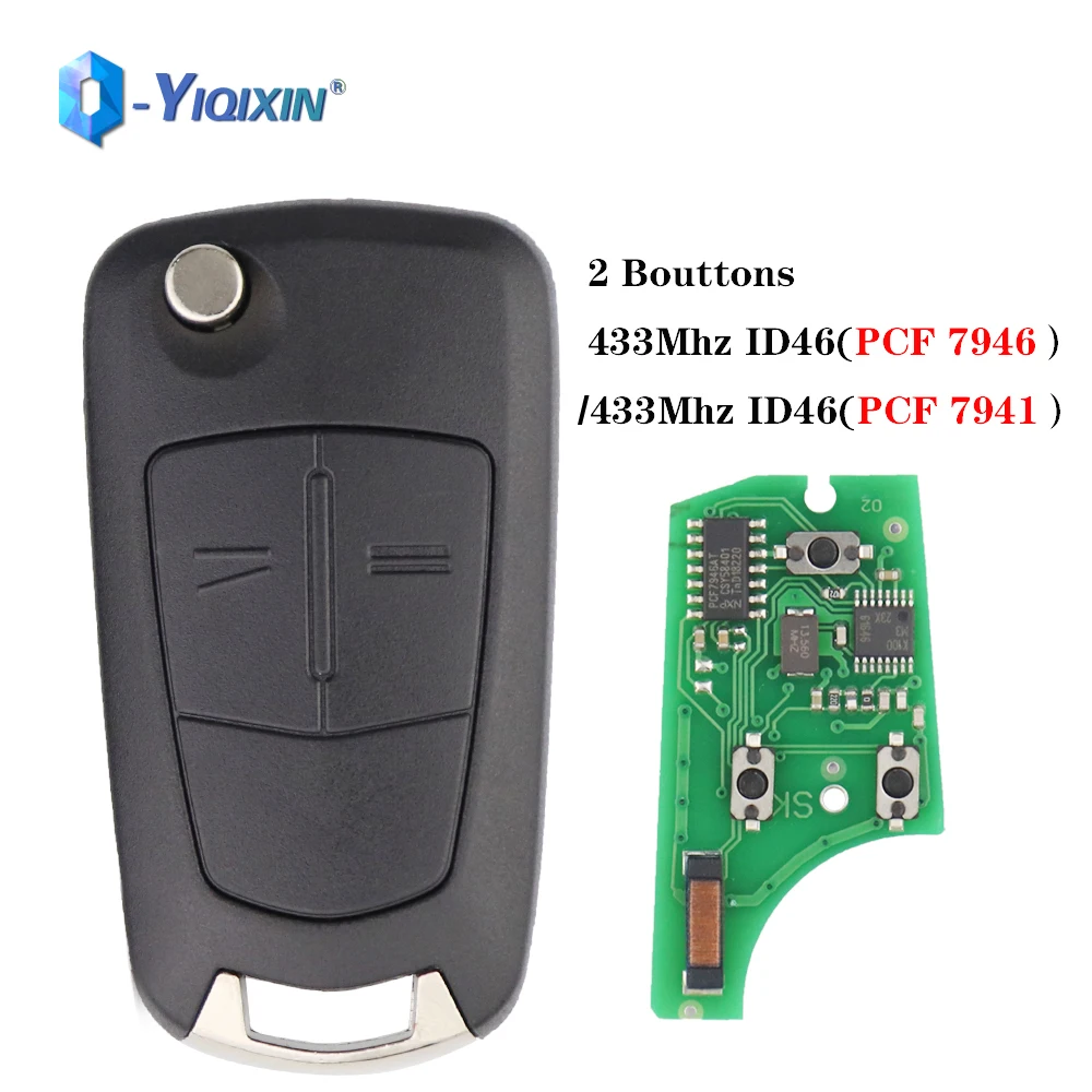 

YIQIXIN Flip Remote Car Key 2 Button 433Mhz Transponder Chip PCF7941 PCF7946 For Vauxhall Opel Vectra Corsa Astra Signum HU100 B