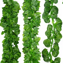 Bande de lierre verte simulée de 2m, fausse plante, fausse vigne, guirlande artificielle, plante, feuillage, décoration de maison  (4)