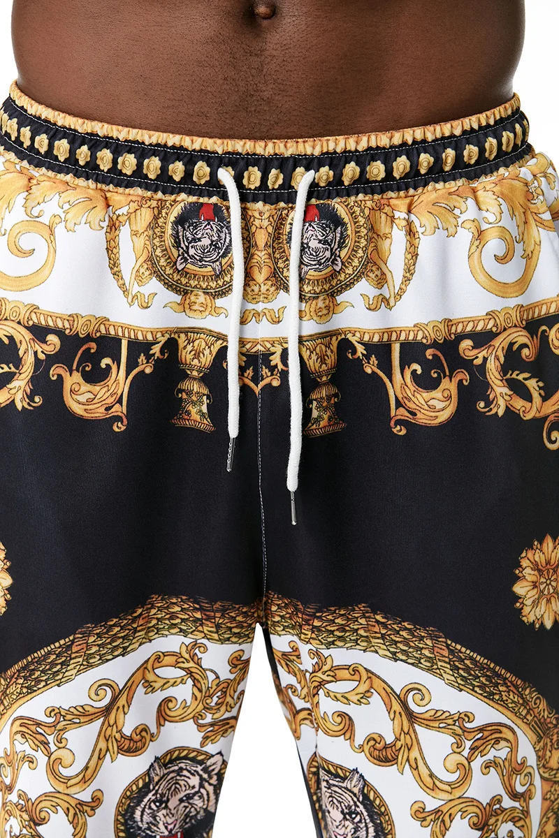 

Summer Men's Casual Pants Printed Elastic Waist Breathable Stretchy Vintage Personality Fashion Male Quality Pants