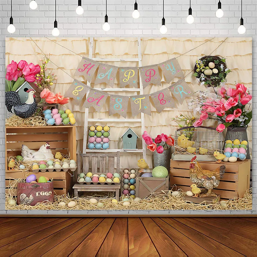 

Avezano Happy Easter Photography Backdground Spring Flower Eggs Wood Party Decor Banner Backdrop For Photo Studio Photozone Prop