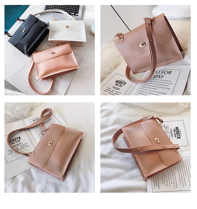 

New 2019 retro pu generous briefcase briefcase simple one - shoulder oblique satchel.