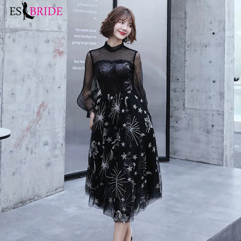 Черные блестящие вечерние платья со звездами и длинными рукавами арабское