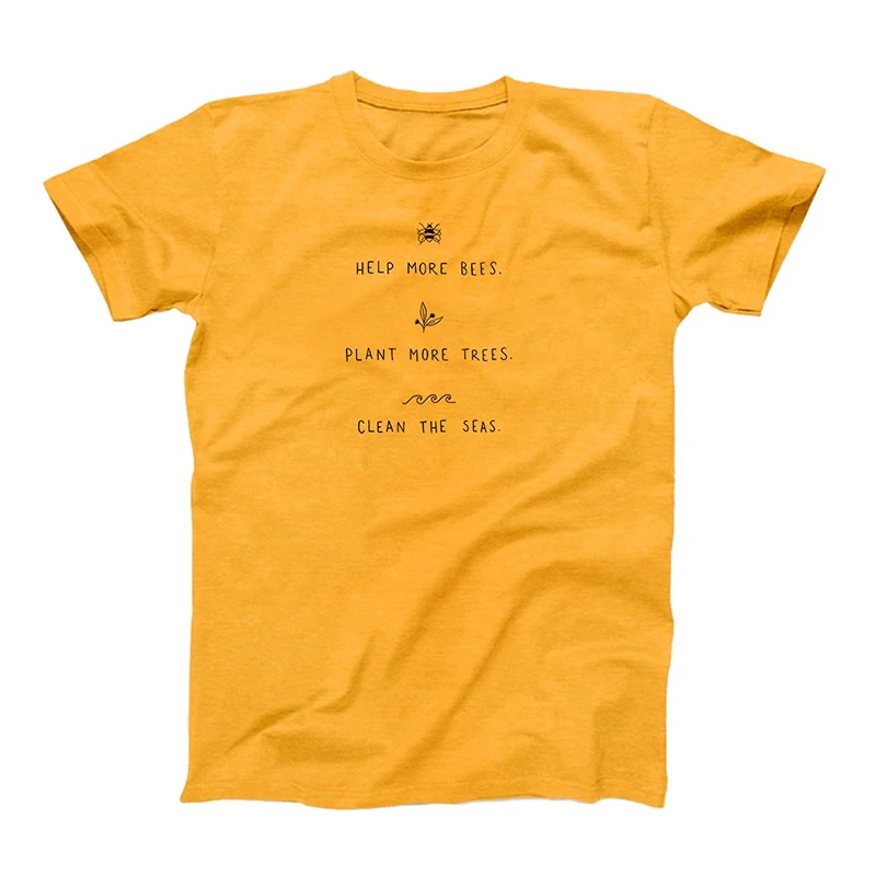 Plant More Trees, Clean the Seas, Help More Bees Women's Plus Size Casual Cotton Print T-Shirts with Short Sleeves and Vegan Tops image 6