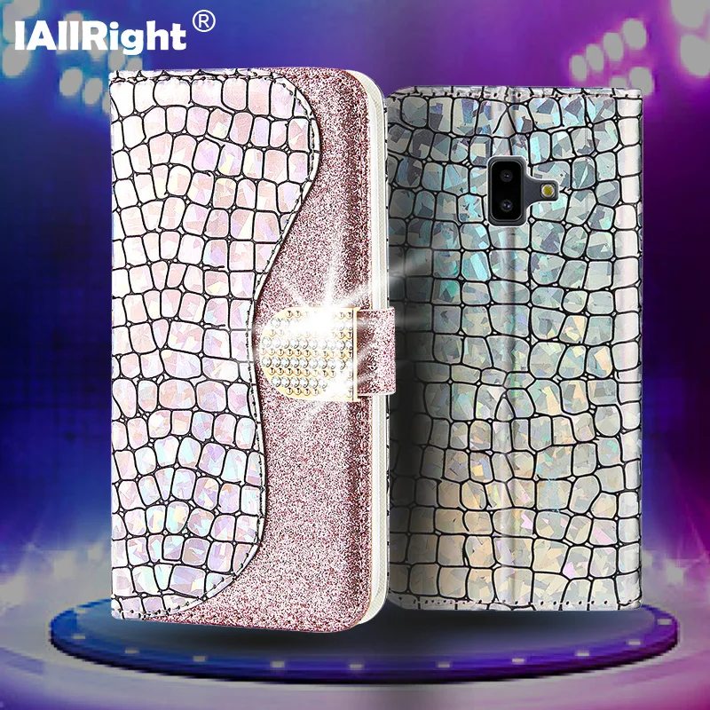 Роскошный лазерный Алмазный Кожаный чехол для Samsung Galaxy J6 Plus J4 блестящие чехлы