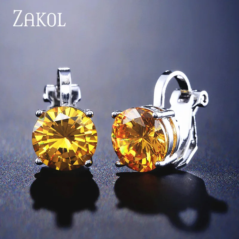 ZAKOL Cubic Zirconia Clip Earrings для Дамская Мода Ювелирные изделия из кристаллов серьги женские Свадебная вечеринка подарок наивысшего качества FSEP526 - Окраска металла: Yellow