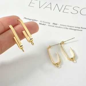 Серьги-гвоздики U-образные, с медным покрытием, 14 карат, золотые, простые, геометрические, с подвесной серебряной иглой, 2 шт.