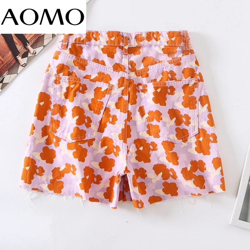 

AOMO 2021 Chic Pink Floral Print Suit Women Shorts Set Fashion New Suit 2 Piece Set Tracksuit Sets 6H104A