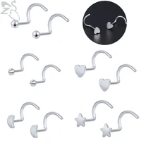 zs 1 pc silver color moon star nose rings womens 5 shape bent septum piercing surgical steel hook nostril body piercing jewelry