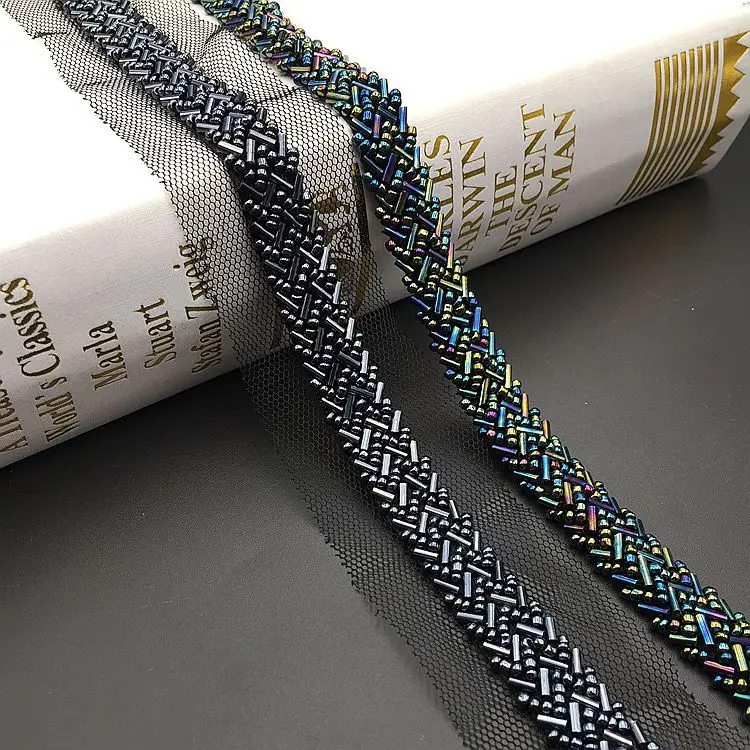 Кружевная отделка с жемчугом из бисера сетчатая кружевная лента украшение