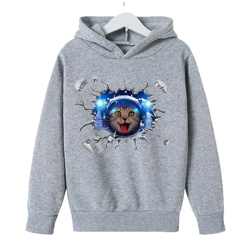 

3D Cartoon space cat Boys Hoodies Coats Autumn Outerwear Kids Fashion Hooded Sweatshirt Children clothes animal Pullover