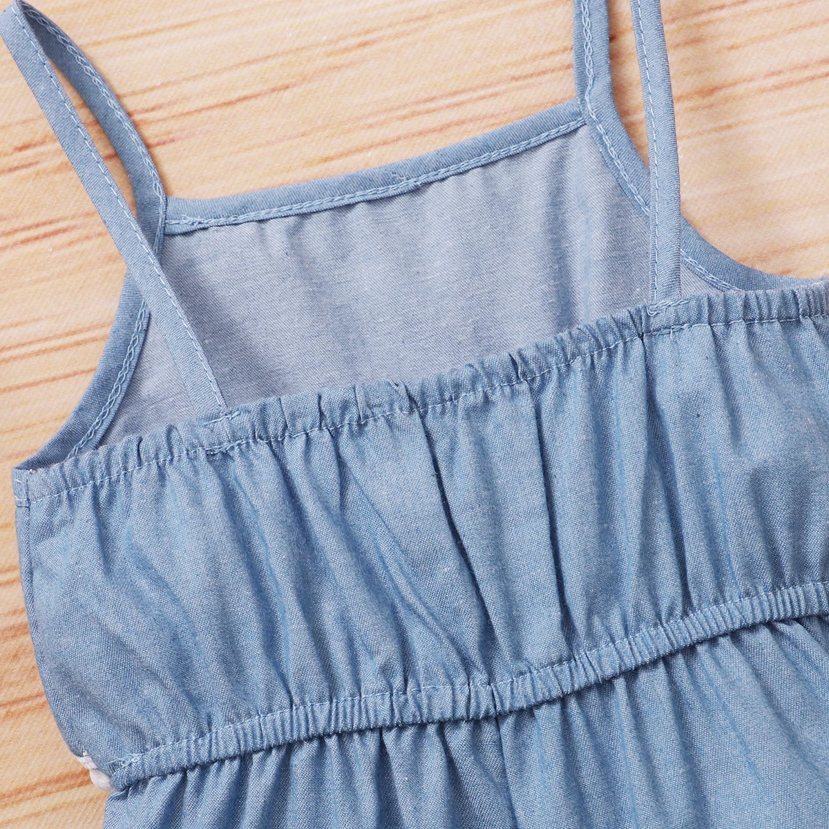 

2021 New Summer 12M-5Y Baby Girl White Lace Blue Sleeveless Jumpsuit Spaghetti Strap One-Piece Playsuits Romper Clothes
