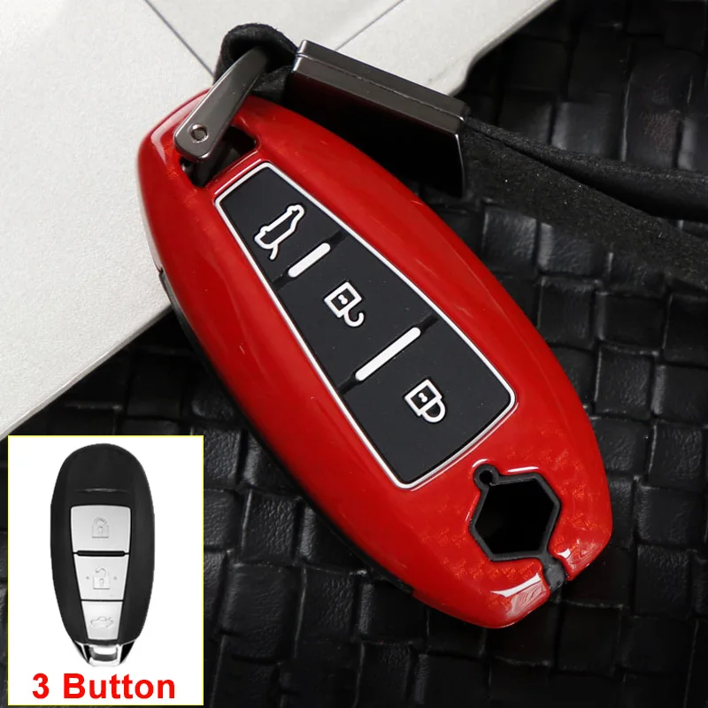 3 Button Carbon Red Цинковый сплав+ силиконовый автомобильный чехол для дистанционного ключа от машины чехол для Suzuki Vitara Ignis Kizashi SX4 Baleno Ertiga Swift Liana S-Cross Samurai - Название цвета: 3 Button Carbon Red