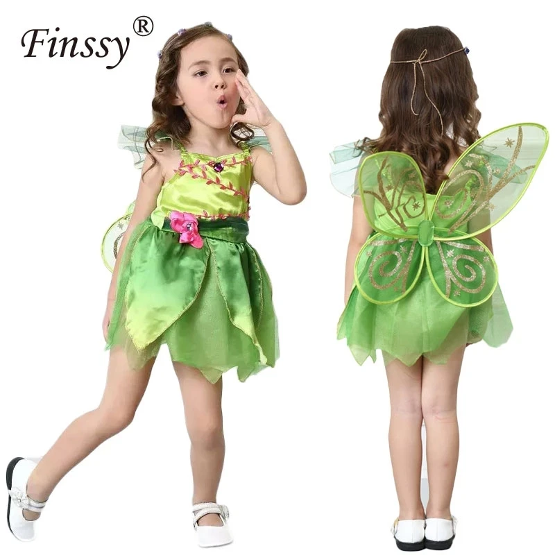 Green Butterfly Flower Fairy Kids Cosplay Costume Girl Halloween Carnival Festival Party Performance Dress Wings Garlands Set