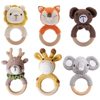 5pc baby rattle toys cartton animal crochet wooden rings rattle diy crafts teething rattle amigurumi for baby cot hanging toy