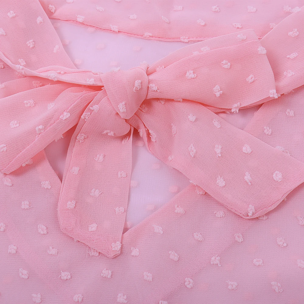 

Women Casual Necktie Blouses Long Sleeve Ruffle Pullover Pink Shirt Tops Casual Fashion Personality Straps Bow Pink Shirt