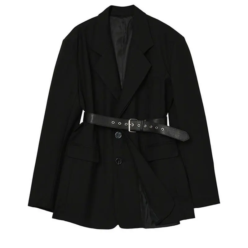

New 2021 female Fashion Black Blazer Suits Women loose casual Belted Oversized Blazers JacketTR013