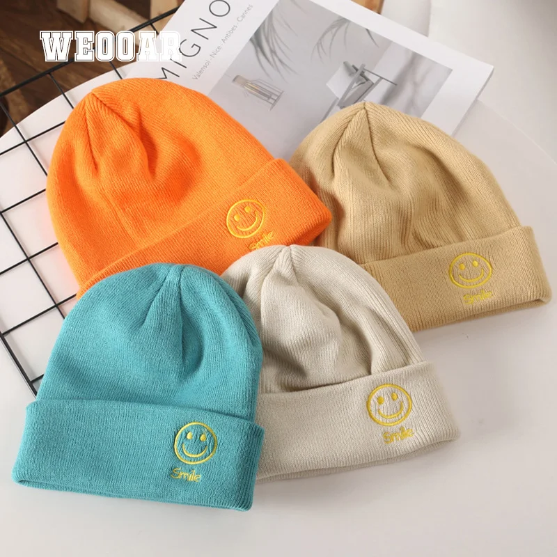 

SMILE Women Hat for Men 2021 Winter Autumn Beanie Knitted Cap School warm Casual Couple Hip Hop Ski Hood Skullies Beanies MZ213