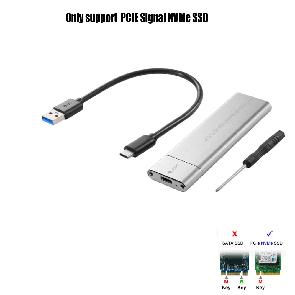 USB 3,1 для M.2 NVME PCIe SSD корпус, NVME M-Key для type C чехол-адаптер для nvme SSD, USB3.1 для M.2 NGFF SATA SSD чехол - Цвет: Sliver M.2 NVMe Case