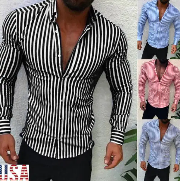 Мужская Повседневная рубашка Slim Fit полосатая с длинным рукавом официальные