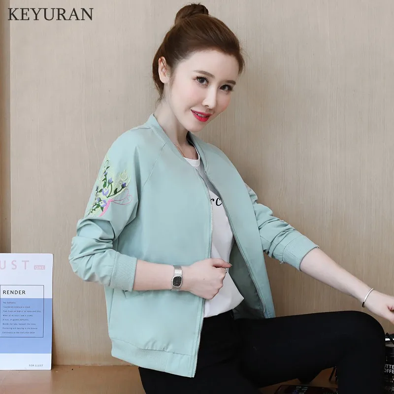 Куртка-бомбер женская с вышивкой повседневная короткая верхняя одежда на молнии