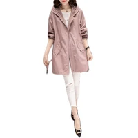 jacket women pink loose casual trench coat 2022 spring new fashion long slim hooded thin outdoor sports coats female black green