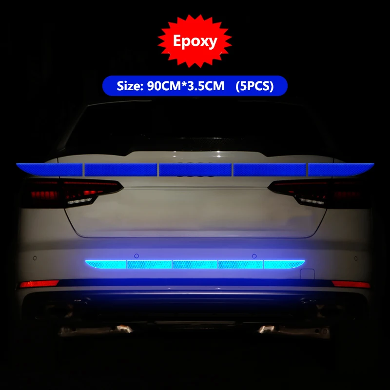 Epoxy Blue Автомобильный стикер светоотражающий сигнальный защитный скотч пленка Авто полоса декоративный элемент для бампера отражение анти наклейки против столкновения автомобильные аксессуары - Цвет: Epoxy Blue