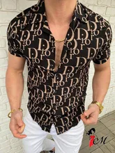2021 New Fashion Men's Shirt Slim Fit Summer Short Sleeve Casual Shirt Hawaiian Male Turn-down Collar Letter Printing Clothing