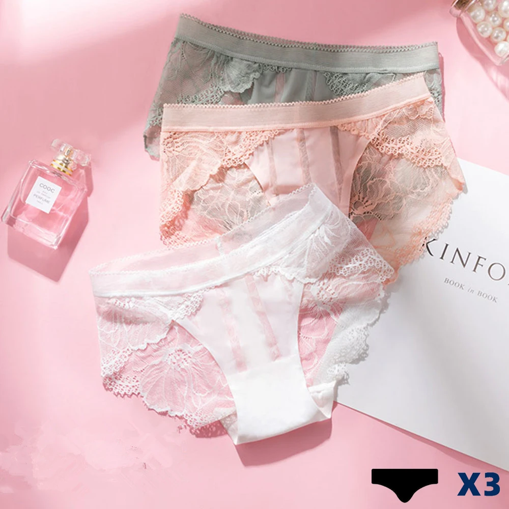 

Трусики женские кружевные дышащие с низкой посадкой, 3 шт.