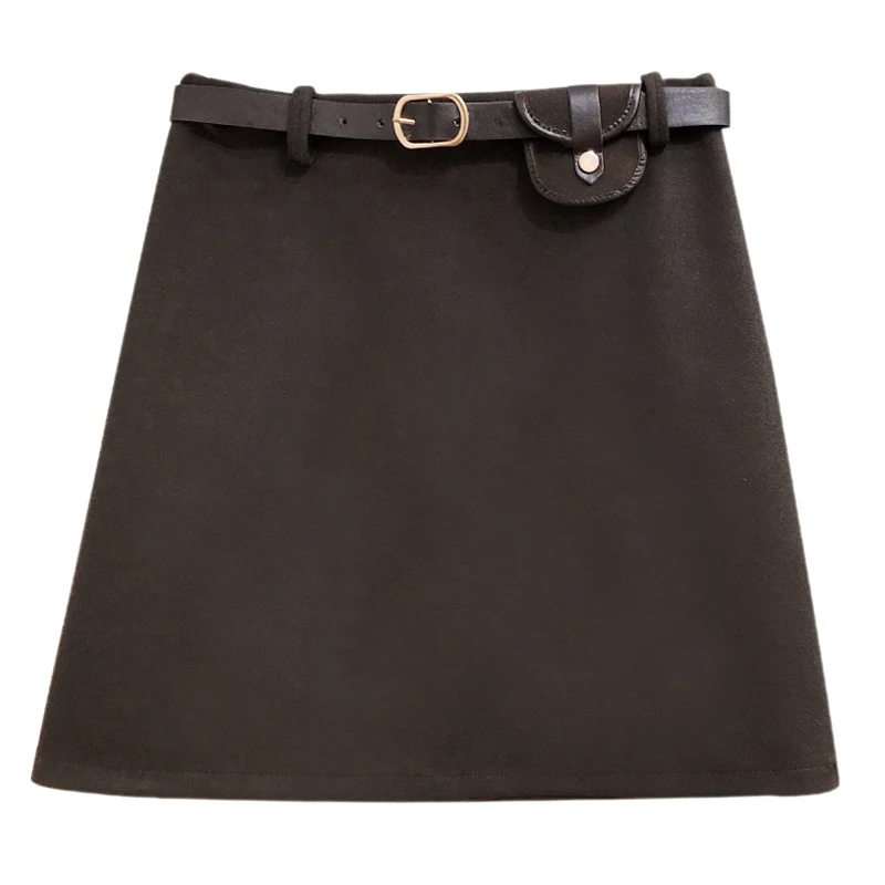 

design high waisted woolen skirt women's autumn and winter new clean version of foreign style black A-line skirt