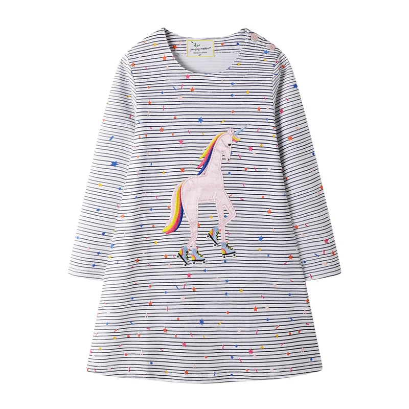 

Princess Long Sleeve Girls Dresses Animals Applique New Designs for Unicorn Baby Cotton Clothing Hot Dresses