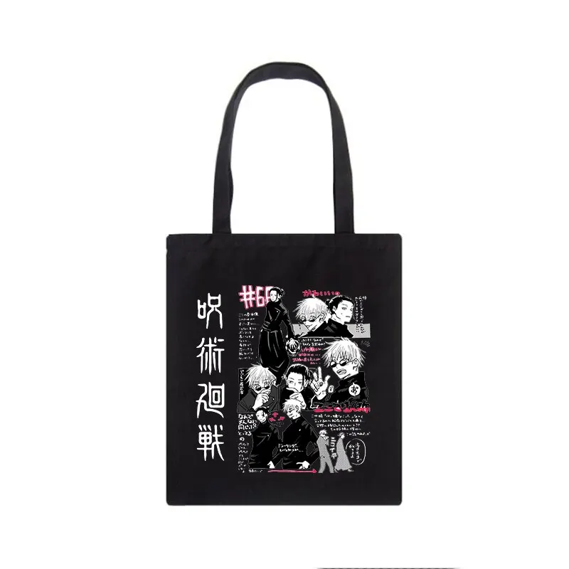 

Women Bag Jujutsu Kaisen Canvas Bag Japanese Anime Women Shoulder Bag Ins Harajuku Large Capacity Vintage Cartoon Shopper Bags