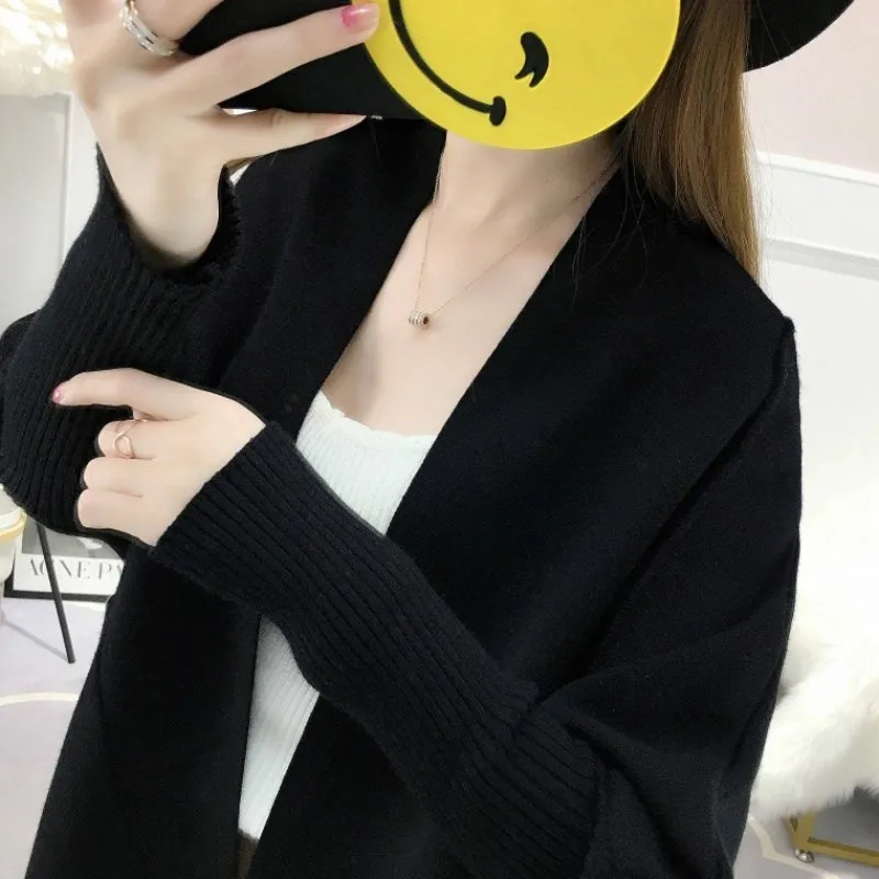 2019 новый осенний кардиган женский длинный рукав летучая мышь пальто выше колена