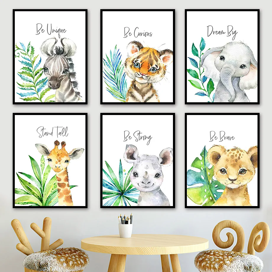 

Tiger Zebra Elephant Lion Rhino Giraffe Nursery Wall Art Canvas Painting Nordic Posters And Prints Wall Pictures Kids Room Decor