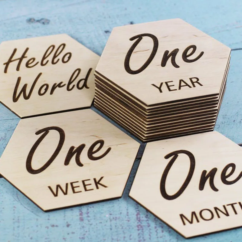

Set of 16 pcs fine Wooden Monthly Milestone Hexagon Baby Monthly Photographs Baby Markers