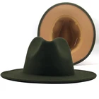 Унисекс внешняя армейская зеленая внутренняя шерстяная фетровая шляпа с тонкой пряжкой на ремешке для мужчин и женщин и мужчин с широкими полями Панама Trilby Кепка L XL