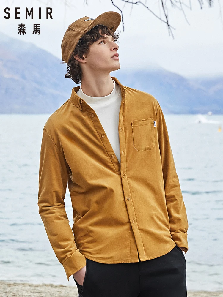 Рубашка SEMIR мужская с длинным рукавом однотонная Вельветовая флисовая рубашка
