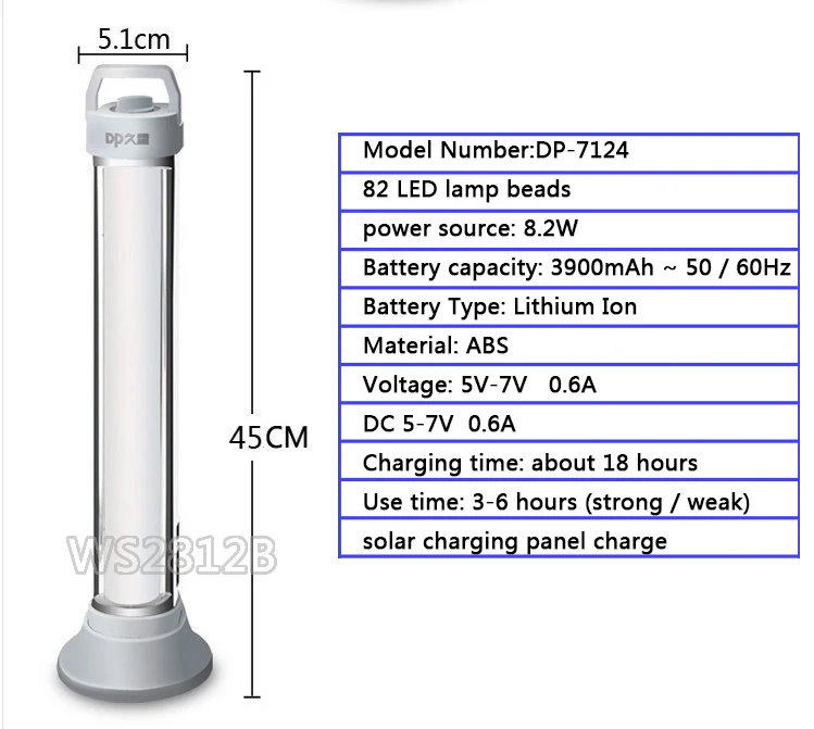 Rechargeable led camping solar lamp SMD 5730 3900mah Battery capacity 82 LED beads Emergency Lights 8.2W Tube | Лампы и освещение