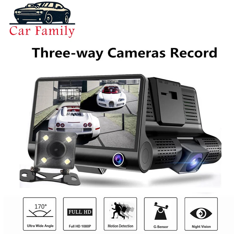 Dashcam Full HD 1080P 4 0 дюйма IPS экран 3 объектива Автомобильный видеорегистратор с
