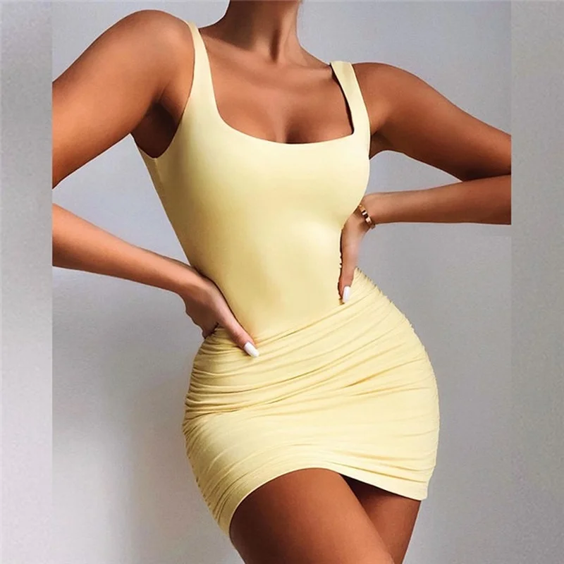 

SUNCREE Solid Thin Sundresses for Women Summer 2021 Sexy Club Sleeveless Dresses for Women New Fashion Strap Mini Woman Dress