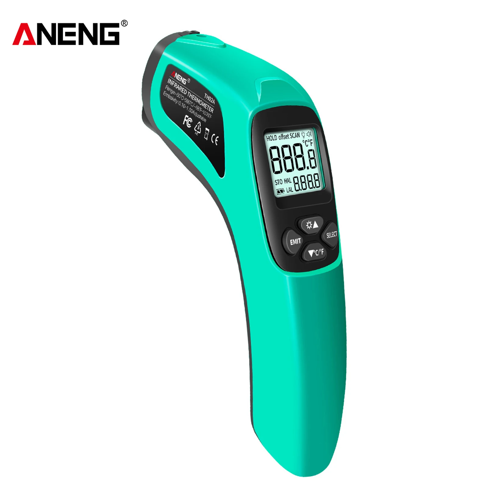 

Non-Contact IR Infrared Thermometer Digital Handheld Laser Terperature Gun Pyrometer with Backlight LCD Display Emissivity