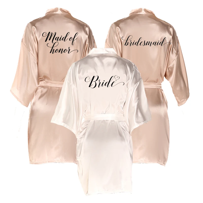 Халат кимоно Женский атласный пикантный цвета шампанского с принтом для