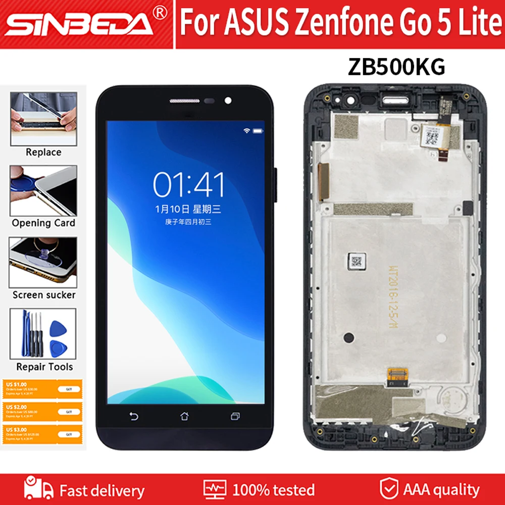 

5.0" Original Display For ASUS Zenfone Go ZB500KG LCD Touch Screen With Frame Digitizer Assembly Replacement Free Tools