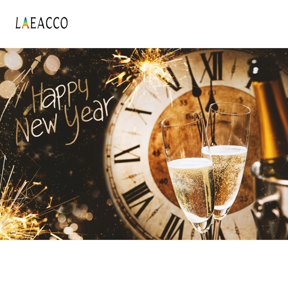 Laeacco Wine Glasses Clock Light Bokeh New Year Party Photography Backgrounds Customized Photographic Backdrop For Photo Studio |