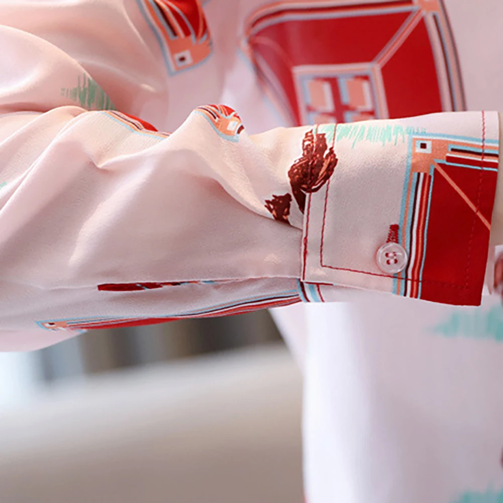 

Fashion Horse Print Long Sleeves Turn Down Collar Women Top Chiffon Blouse Shirt Women's Clothing ropa de mujer