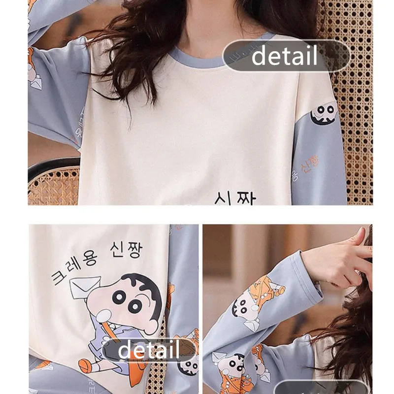 Long Sleeve Couple Matching Pajamas For Men Women Lover Anime Pijama Mujer Korea Casual Sleepwear Lounge Wear 2 Piece Nightgown