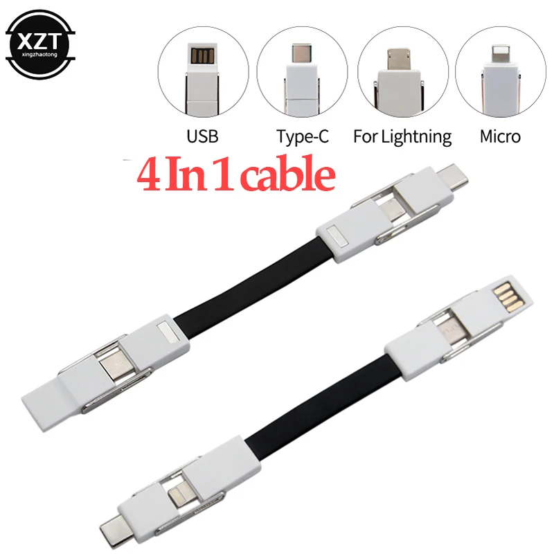 4 в 1 USB кабель Micro usb type C кабель освещения для iPhone XR X samsung HUAWEI 2A Мини Брелок Зарядное устройство кабели для зарядки