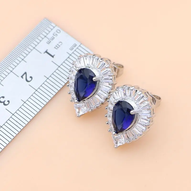 Женские Ювелирные наборы из серебра 925 пробы с голубым Сапфиром И белым топазом