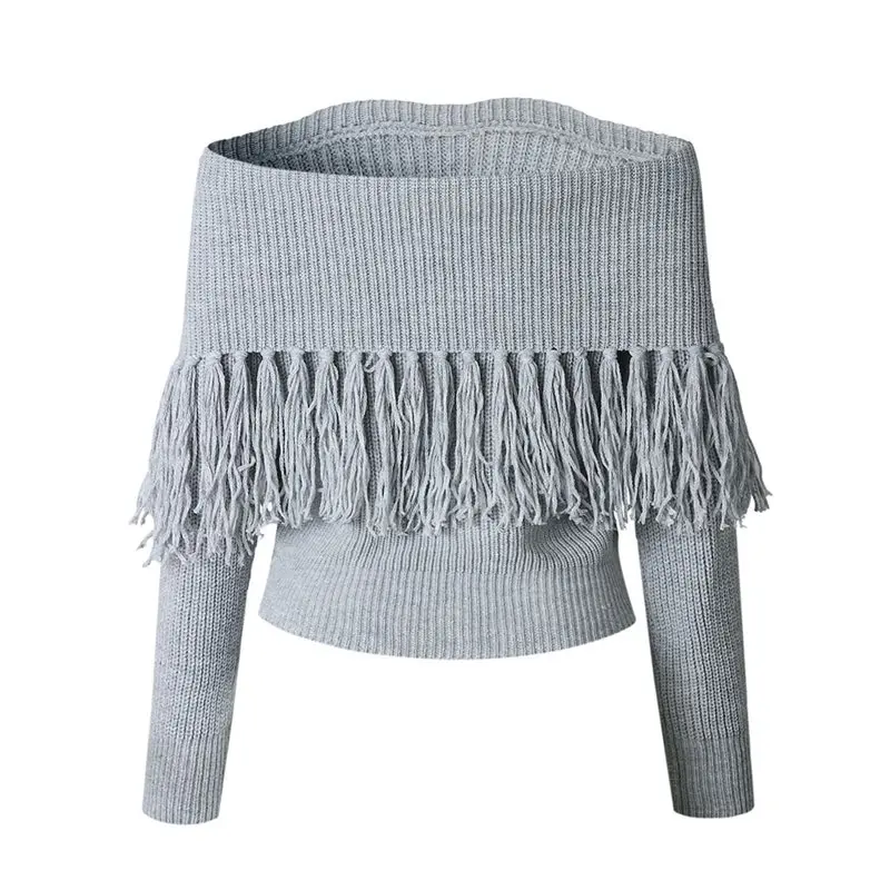 2019 весна-осень модные женские туфли свитер с кисточками открытыми плечами блузка