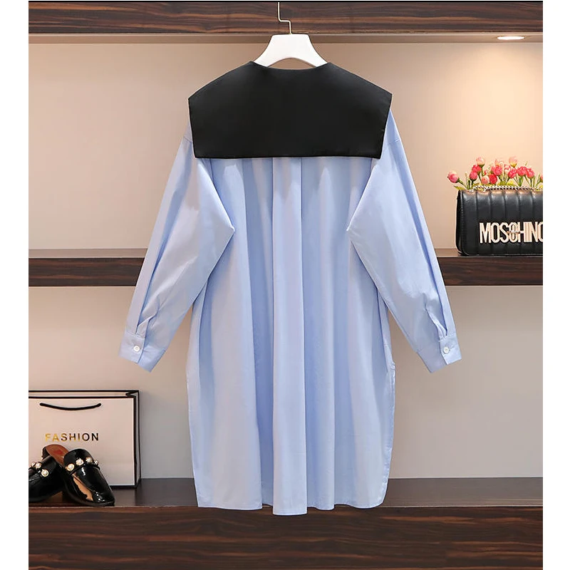 

Dunayskiy 2021 New Fashion Hit Color Splice Shirt Female Tops Long Sleeve Casual Turn-down Collar Women's Loose Blouse